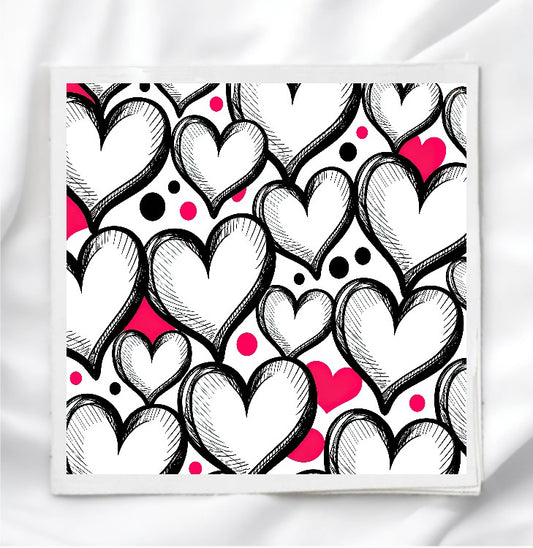 Valentine Heart Doodle Fabric Panel Quilt Block