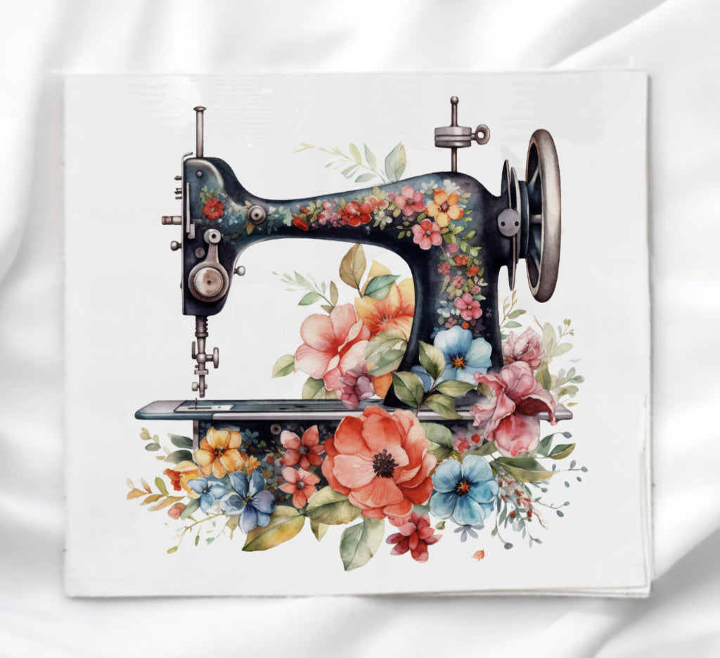 Floral Vintage Sewing Machine Fabric Panel Quilt Block