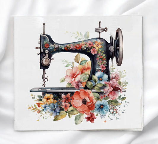 Floral Vintage Sewing Machine Fabric Panel Quilt Block