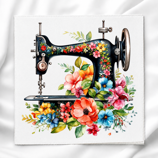 Floral Vintage Sewing Machine Fabric Panel Quilt Block