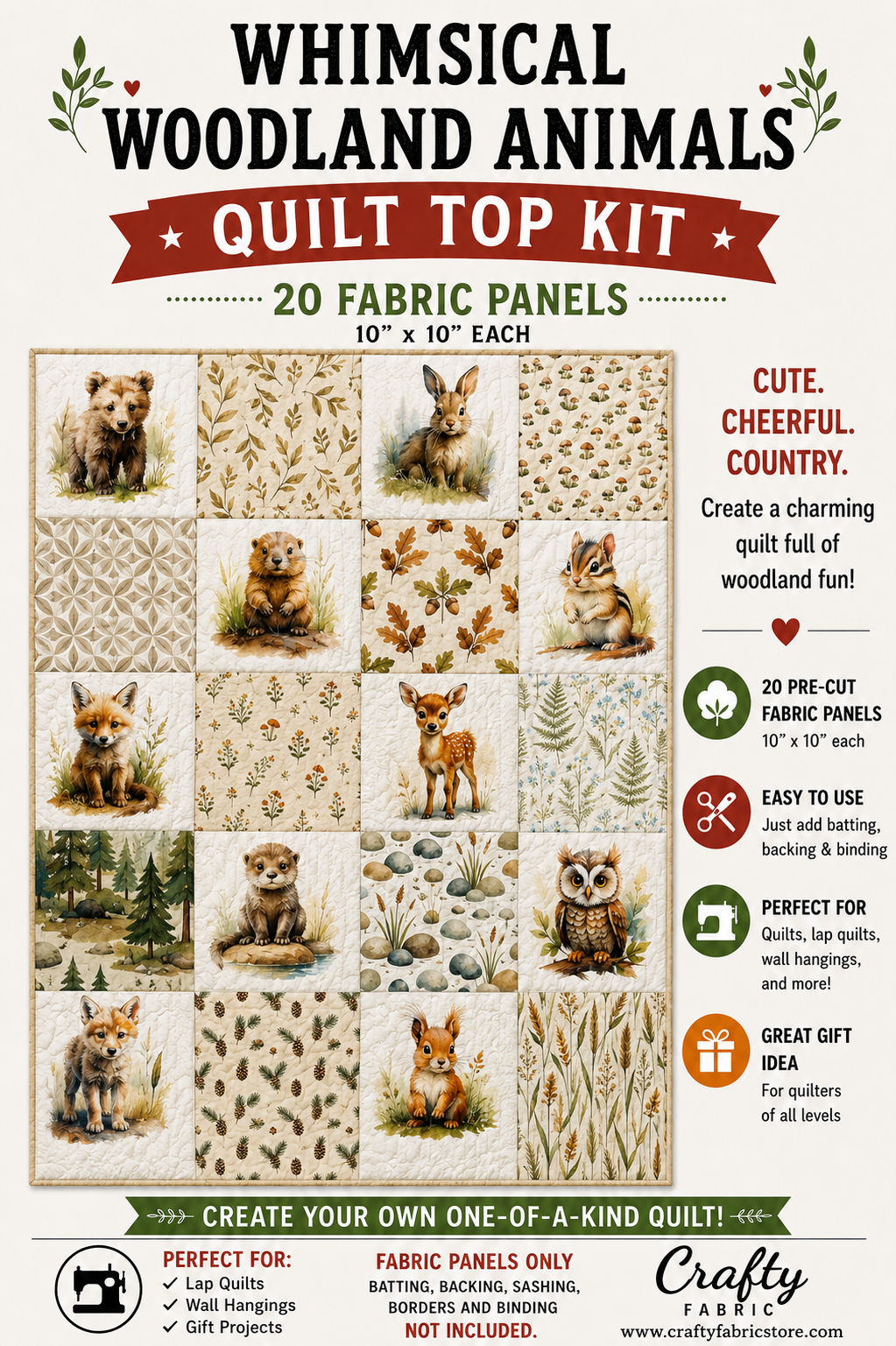 Woodland Animals Quilt Top Kit | DIY Quilt Top Kit for Beginners | Sew A Quilt