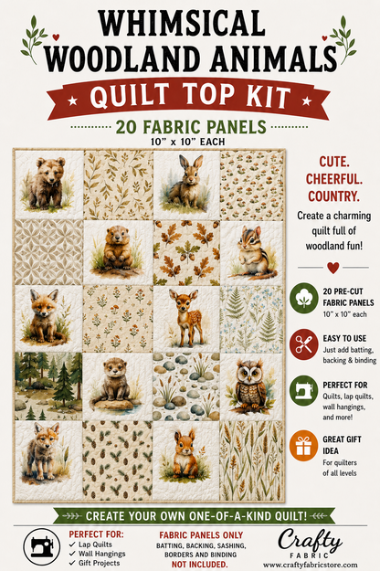 Woodland Animals Quilt Top Kit | DIY Quilt Top Kit for Beginners | Sew A Quilt