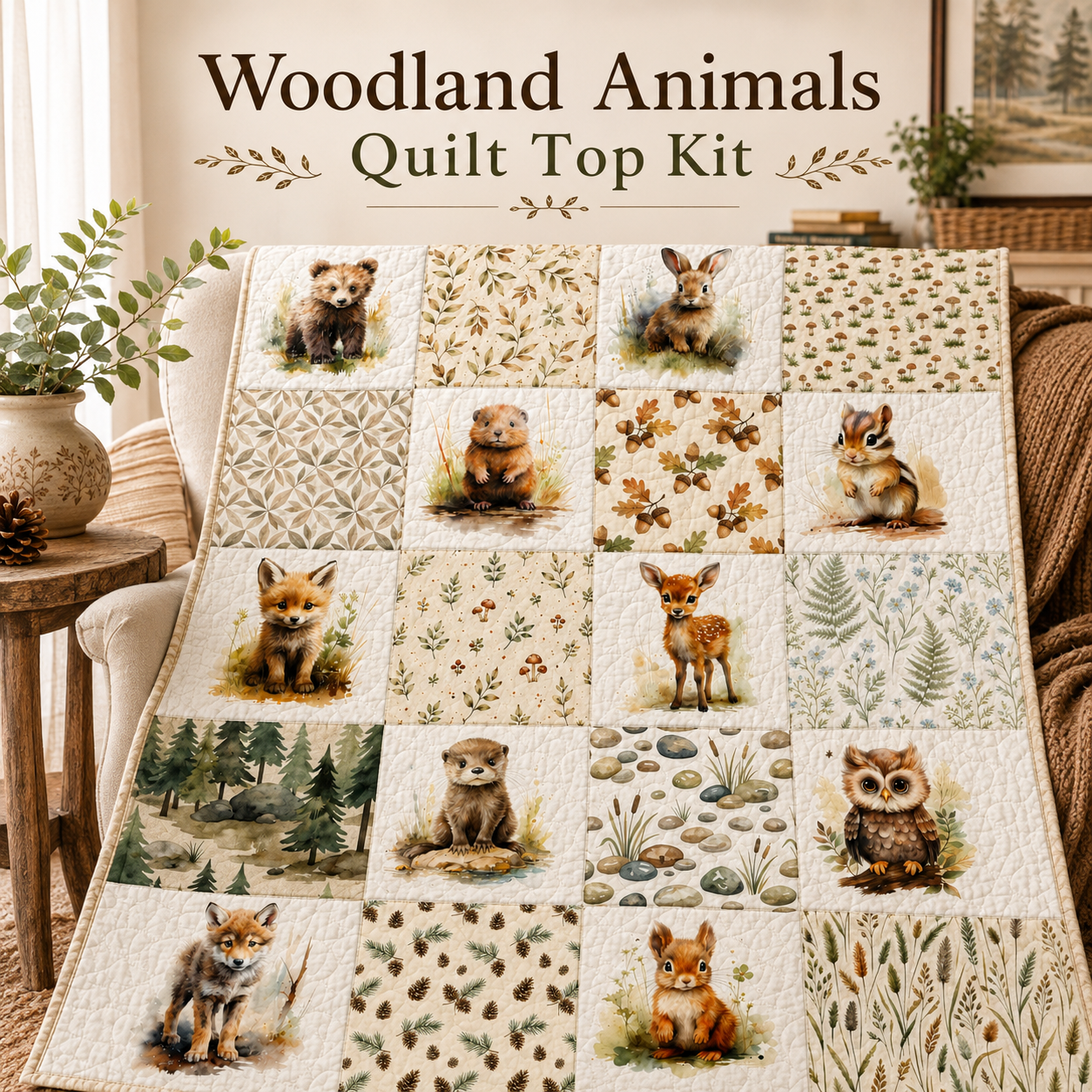 Woodland Animals Quilt Top Kit | DIY Quilt Top Kit for Beginners | Sew A Quilt