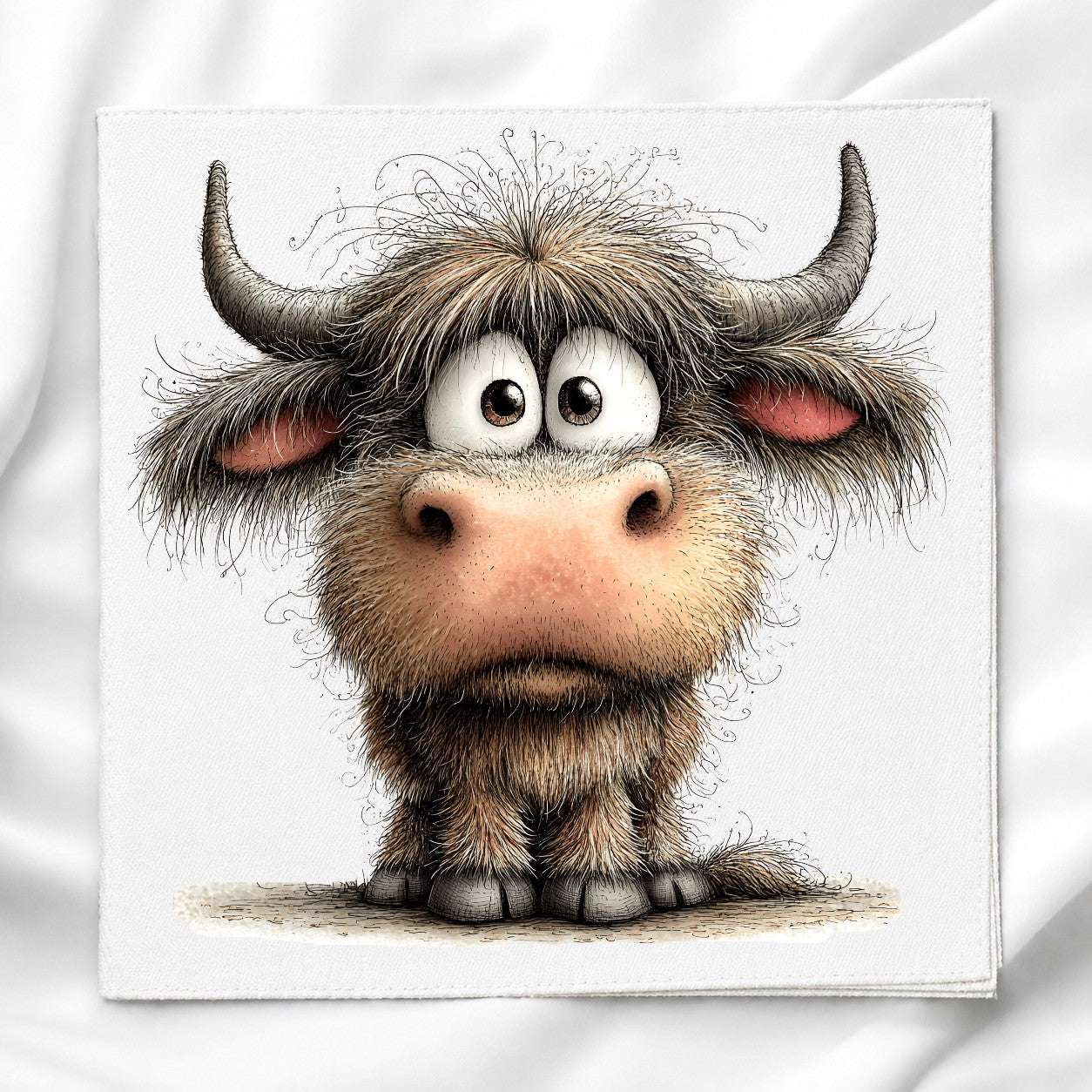 Whimsical Highland Cow Fabric Panel Quilt Block