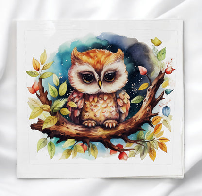 Baby Owl Woodland Fabric Panel Quilt Block