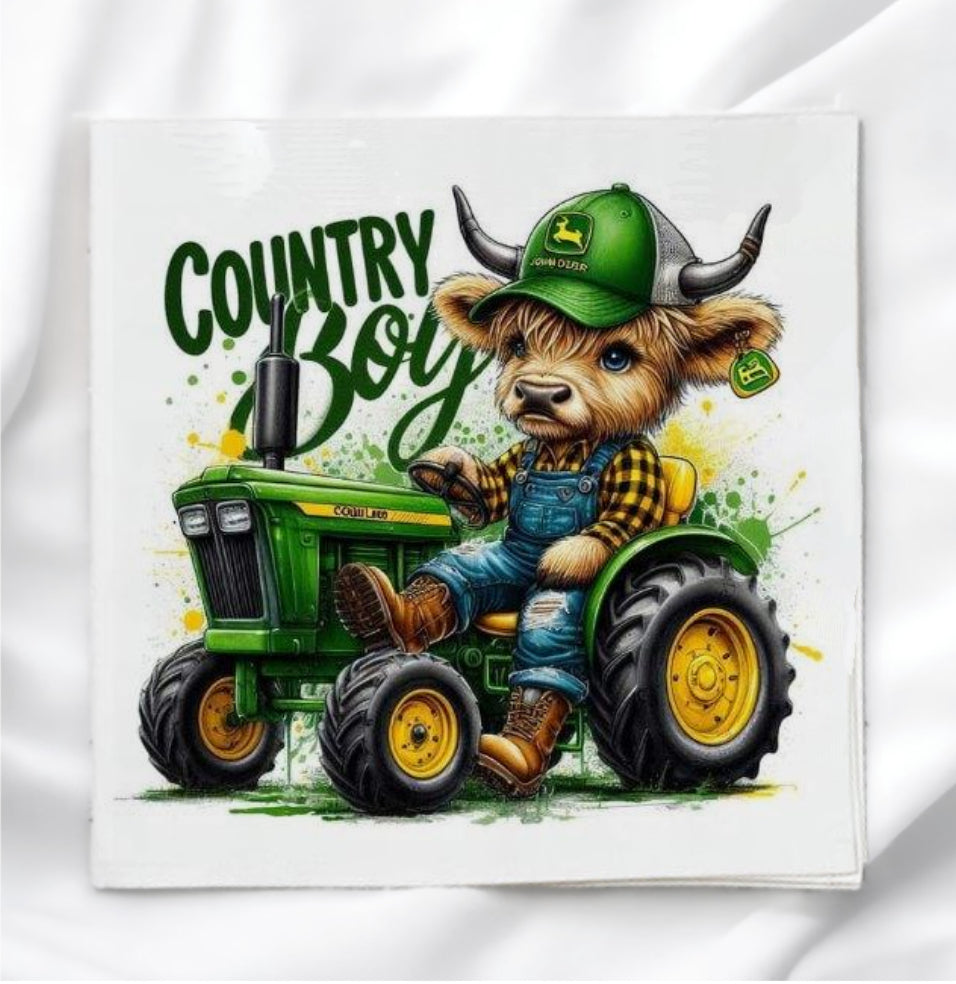 Cow on Tractor Fabric Panel Quilt Block