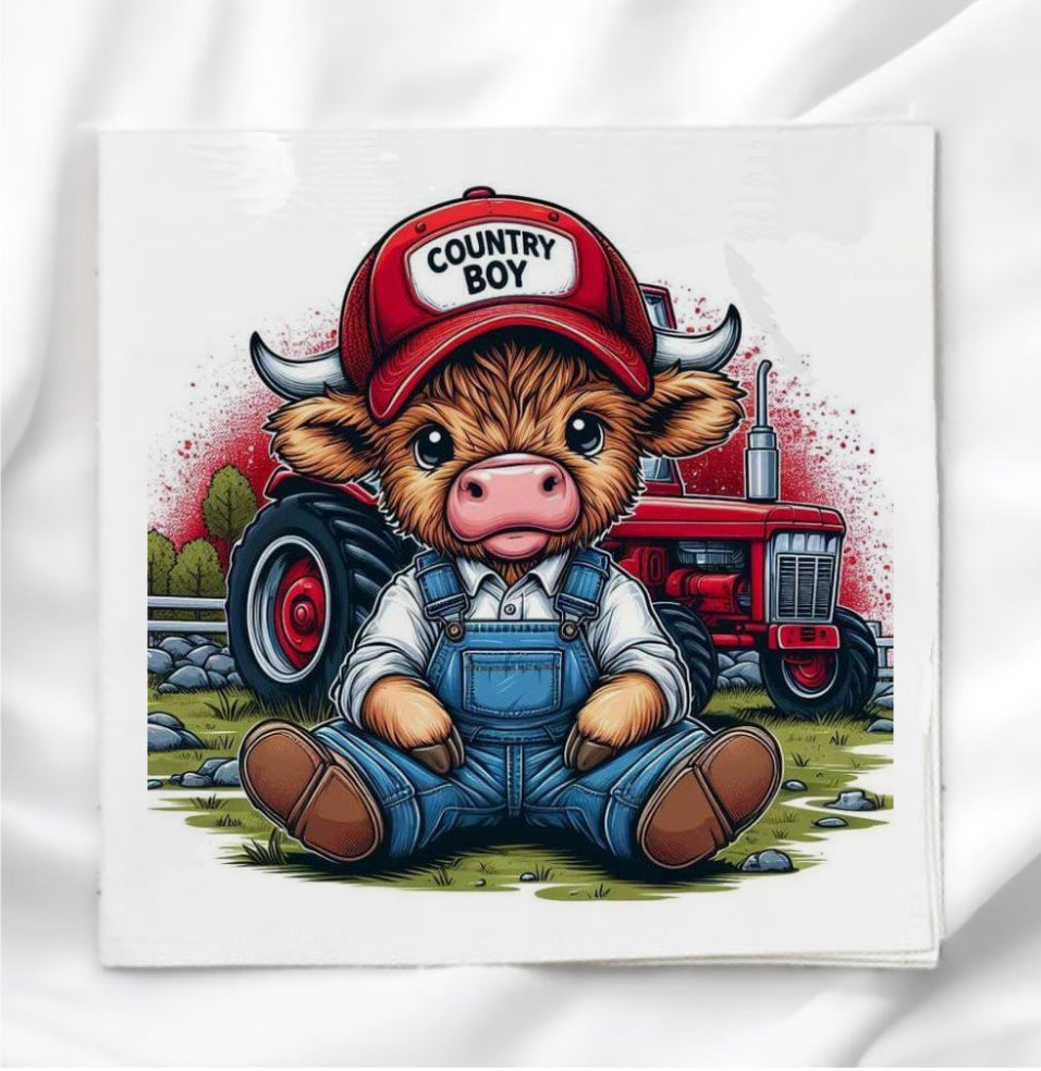 Country Boy Cow Fabric Panel Quilt Block