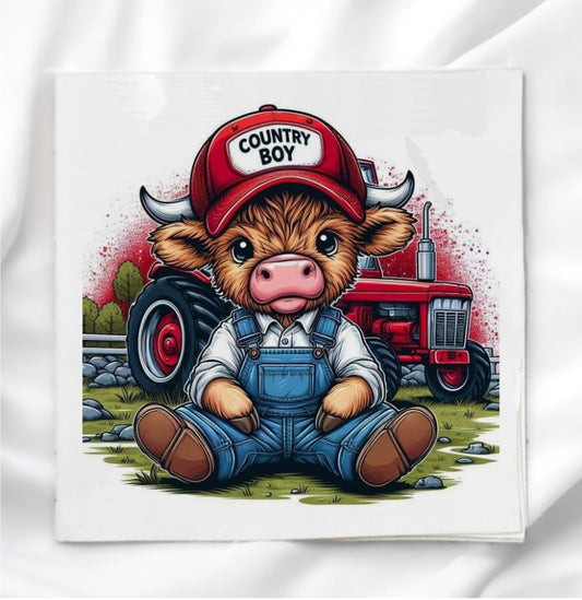 Country Boy Cow Fabric Panel Quilt Block