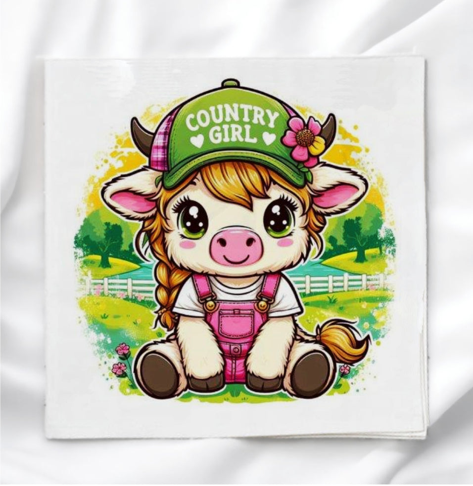 Country Girl Cow Fabric Panel Quilt Block