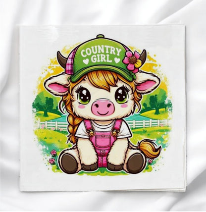 Country Girl Cow Fabric Panel Quilt Block
