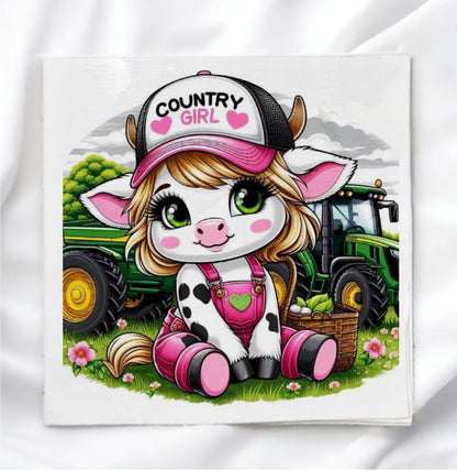 Country Girl Cow Fabric Panel Quilt Block