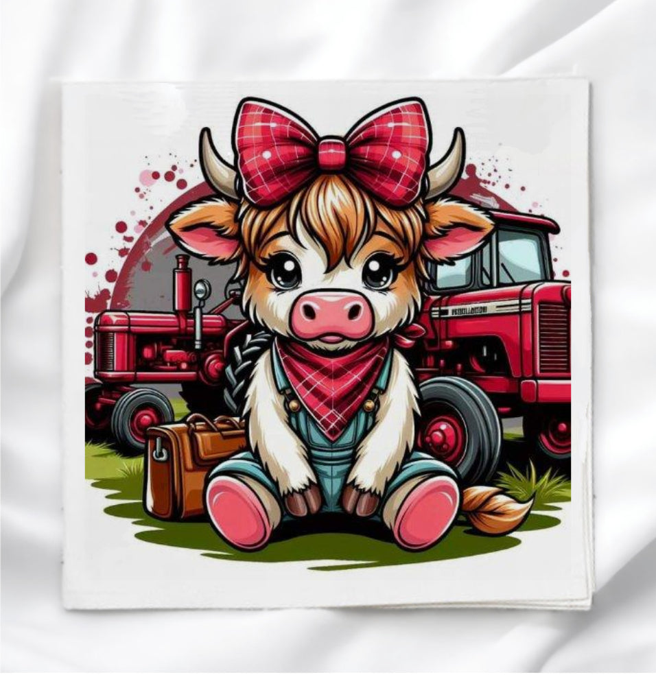 Country Girl Cow Fabric Panel Quilt Block