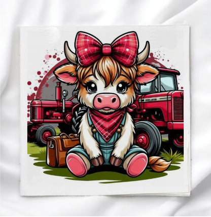 Country Girl Cow Fabric Panel Quilt Block