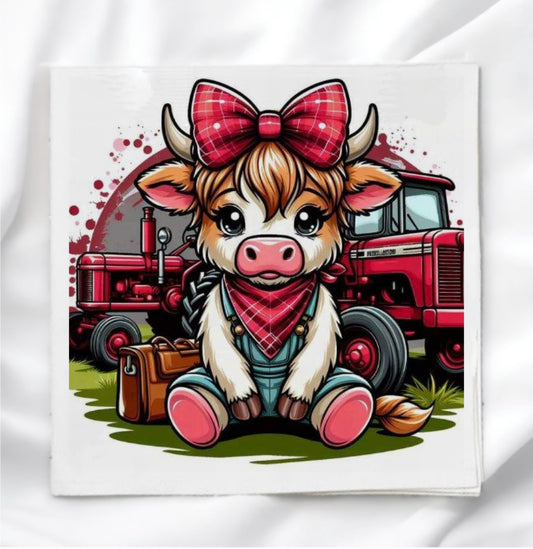 Country Girl Cow Fabric Panel Quilt Block