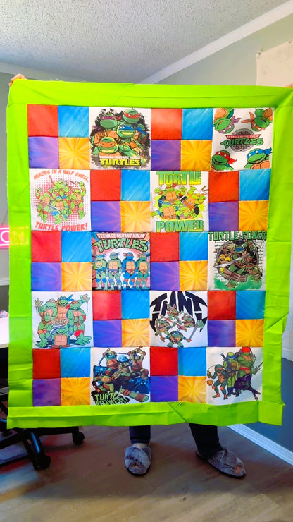 Ninja Turtles Unfinished Quilt Top 45" x 55" Cheater Quilt Top