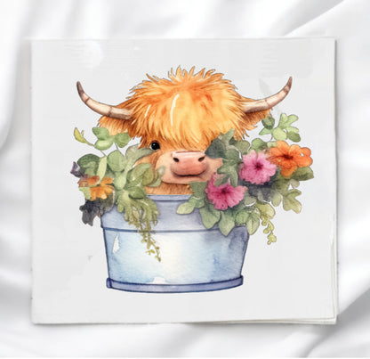 Cow in Flower Tub Fabric Panel Quilt Block