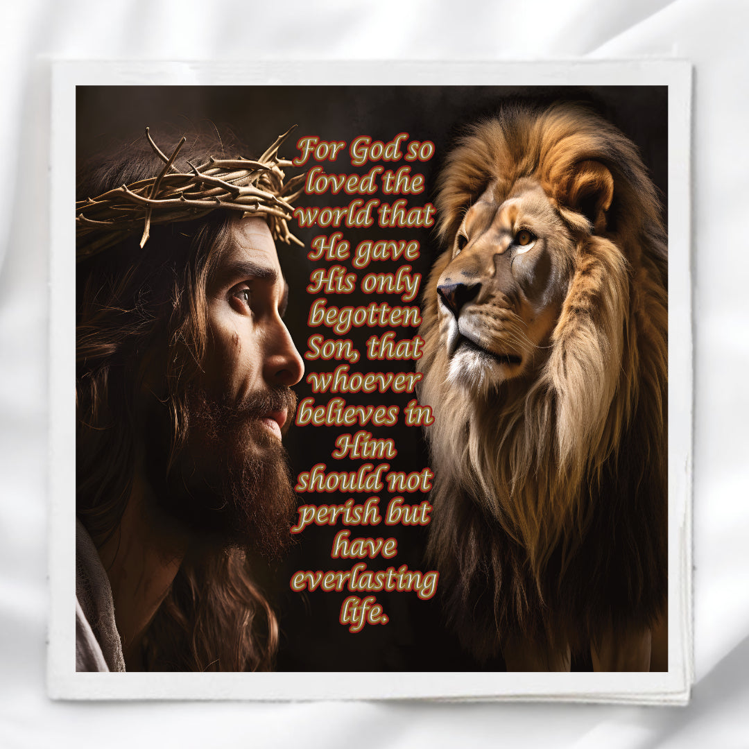 John 3:16 Lion & Lamb Fabric Panel Quilt Block