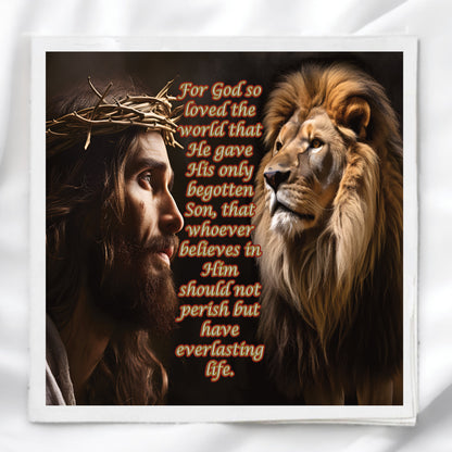 John 3:16 Lion & Lamb Fabric Panel Quilt Block