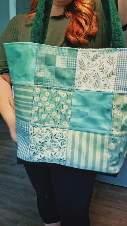 Green Botanical Quilted Tote Bag