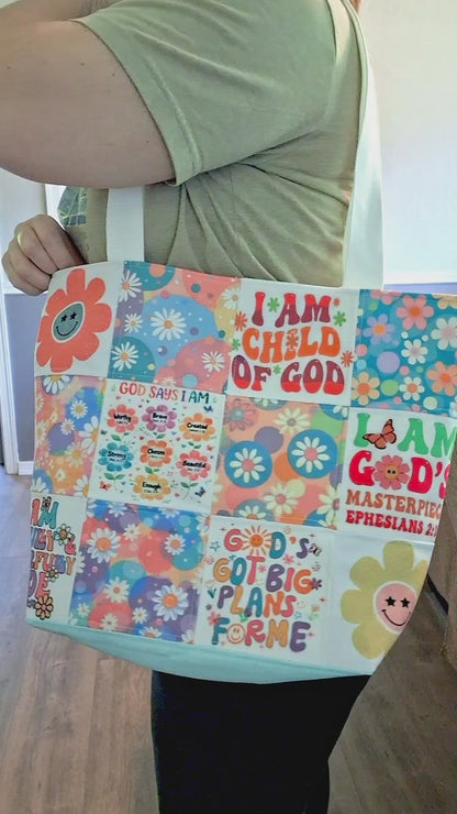 Patchwork Quilted Tote Bag, I Am a Child of God