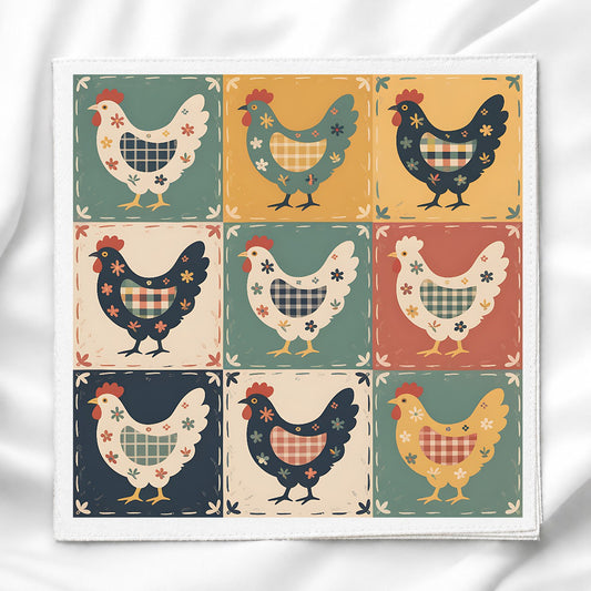 Patchwork Chicken Fabric Panel for Quilting, Sewing & Crafts, DIY Sewing Project