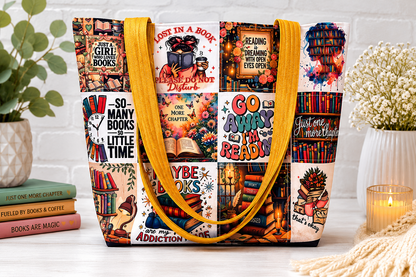 Book Theme Quilted Tote Bag