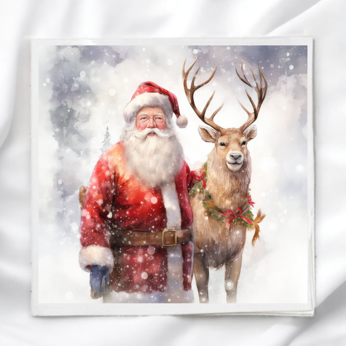 Santa & Reindeer Fabric Panel Quilt Block