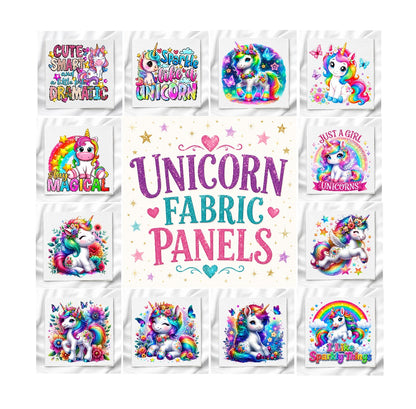 Unicorn Set of 12 Fabric Panels, Quilt Blocks, Fabric Squares, Craft Fabric