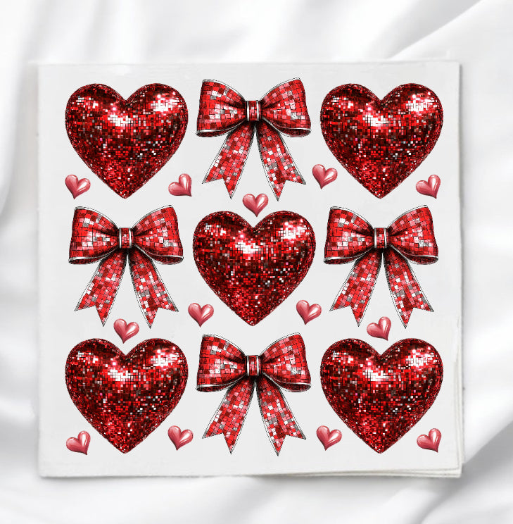 Disco Hearts & Bows Valentine Fabric Panel Quilt Block