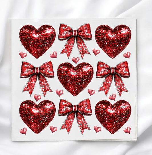 Disco Hearts & Bows Valentine Fabric Panel Quilt Block