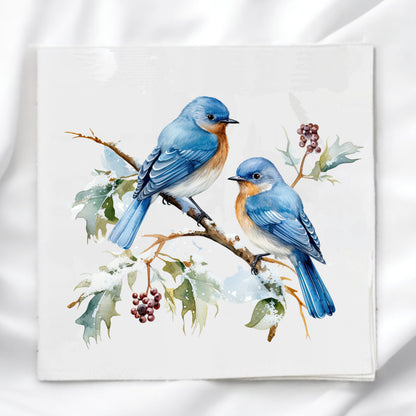 Winter Bluebirds Fabric Panel Quilt Block